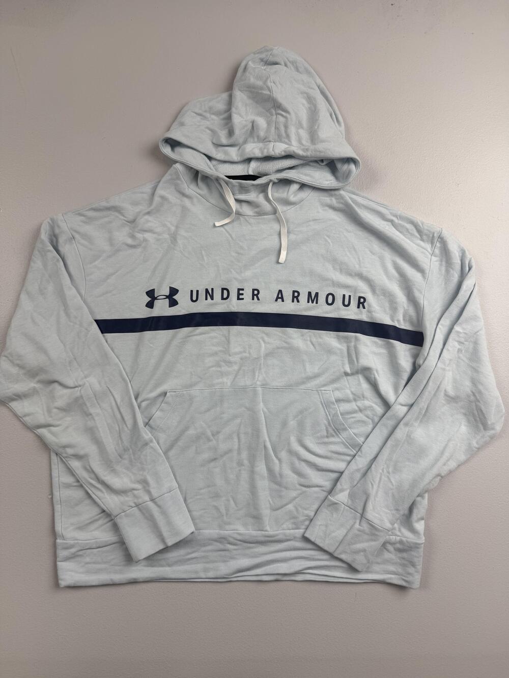 Under Armour Hoodie Sweatshirt Mens Large Blue Pullover Fleece Kangaroo Pocket